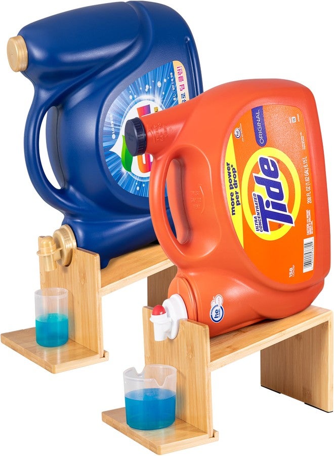 MyLifeUNIT Laundry Detergent Dispenser, 2 Pack Wooden Laundry Detergent Holder Stand with Tray for Laundry Room Organization and Storage - Image 1
