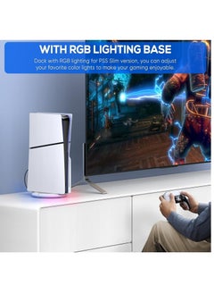 SYOSI LED Vertical Stand for PS5 Slim Console Disc and Digital with 14 Light Mode RGB Base Stand Replacement for Playstation 5 Slim Console with Screw ＆ USB Cable  - Image 2