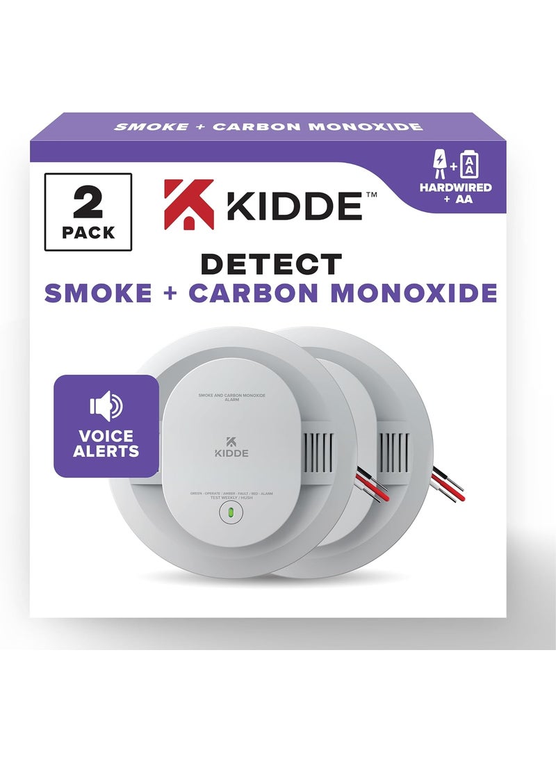 Kidde Kidde Hardwired Smoke  Carbon Monoxide Detector AA Battery Backup Voice Alerts Interconnectable LED Warning Light Indicators 2 Pack  - Image 1