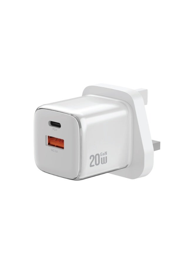 GREEN LION Reva Dual Port Wall GaN Charger PD 20W & QC 18W Fast Charging with Charging Protection & Flame Retardant PC / USB-C & USB-A Ports - White - Image 1