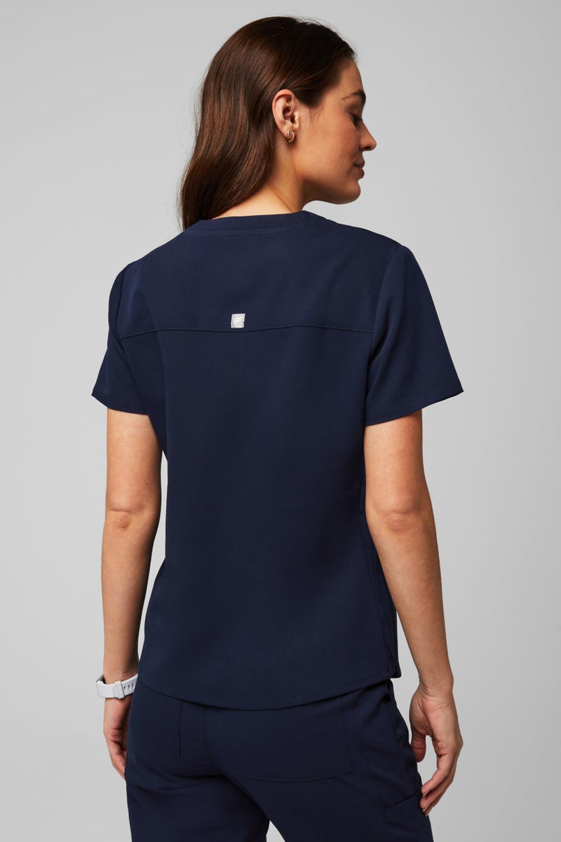 Fabletics Women's Vital 1-Pocket Scrub Top - MotionTech, Wrinkle-Resist, Chest Pocket, Anti-Shrink, Semi-Slim Fit, L, Navy - Image 2
