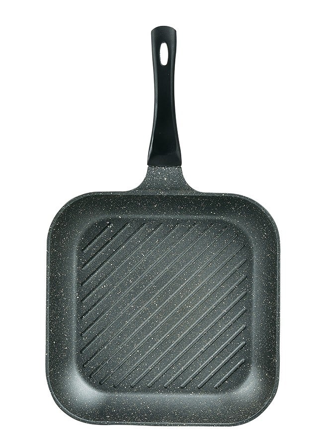SONEX Sonex  Diecast Marble Coated Grill Pan 28cm– Non-Stick, Raised Ridges, Cool-Touch Soft Handle, PFOA-Free, Dishwasher Safe, Easy Clean, Premium Korean Technology for Healthy Grilling, Grey  - Image 1