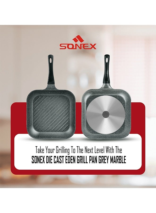 SONEX Sonex  Diecast Marble Coated Grill Pan 28cm– Non-Stick, Raised Ridges, Cool-Touch Soft Handle, PFOA-Free, Dishwasher Safe, Easy Clean, Premium Korean Technology for Healthy Grilling, Grey  - Image 4