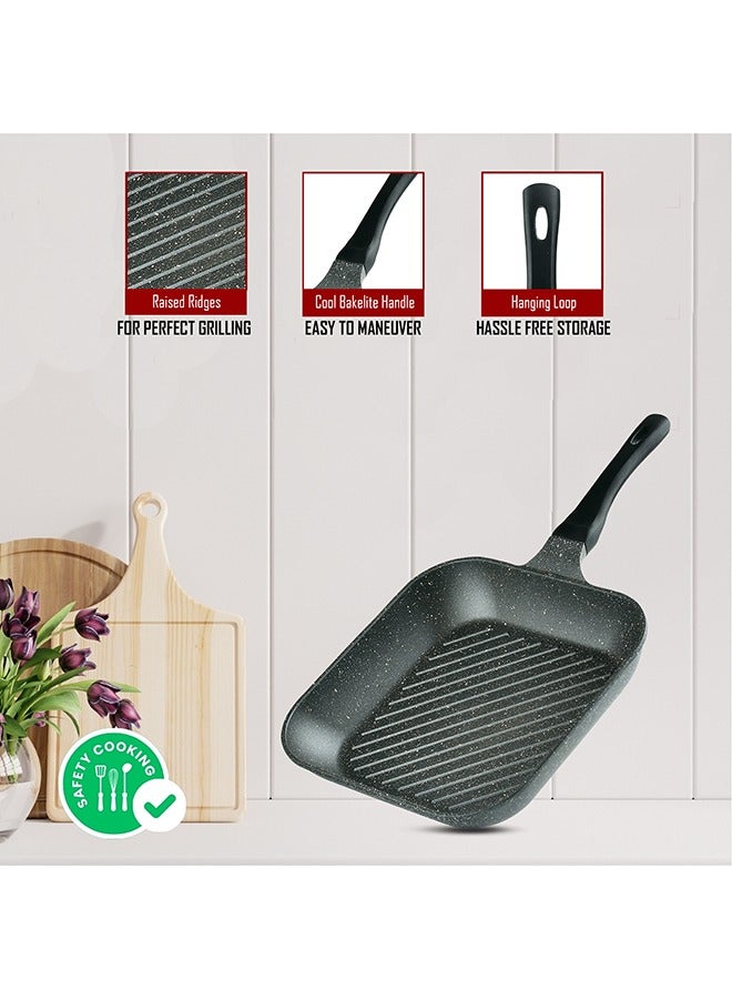 SONEX Sonex  Diecast Marble Coated Grill Pan 28cm– Non-Stick, Raised Ridges, Cool-Touch Soft Handle, PFOA-Free, Dishwasher Safe, Easy Clean, Premium Korean Technology for Healthy Grilling, Grey  - Image 5