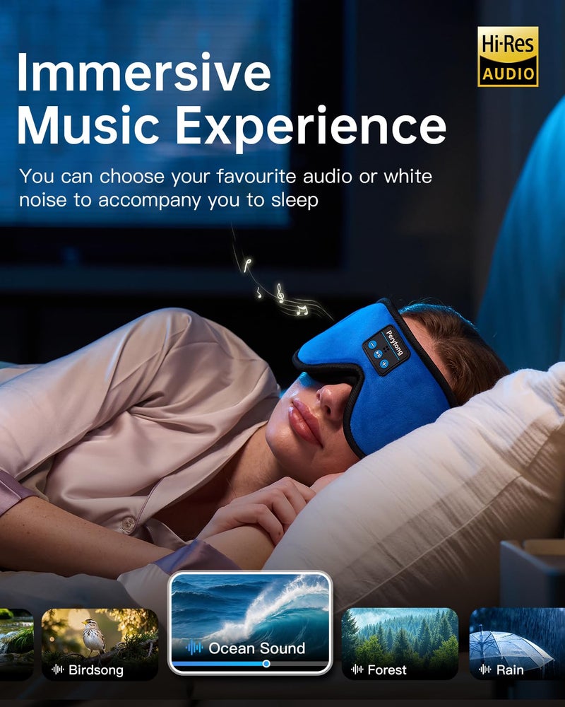 Perytong Sleep Mask with Bluetooth 5.4 Headphones, Wireless Music Sleep Eye Mask for Side Sleepers, 3D Contoured Comfort & Built-in HD Stereo Earphones, Blackout for Travel (Bright Blue) - Image 5