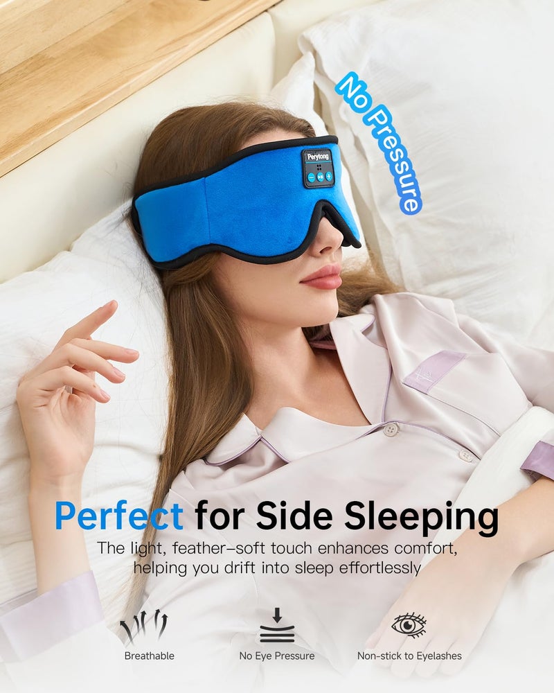 Perytong Sleep Mask with Bluetooth 5.4 Headphones, Wireless Music Sleep Eye Mask for Side Sleepers, 3D Contoured Comfort & Built-in HD Stereo Earphones, Blackout for Travel (Bright Blue) - Image 2
