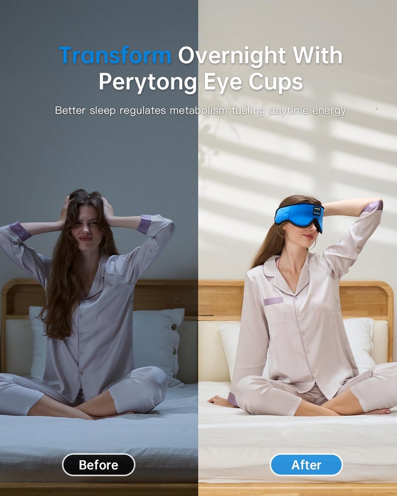 Perytong Sleep Mask with Bluetooth 5.4 Headphones, Wireless Music Sleep Eye Mask for Side Sleepers, 3D Contoured Comfort & Built-in HD Stereo Earphones, Blackout for Travel (Bright Blue) - Image 4