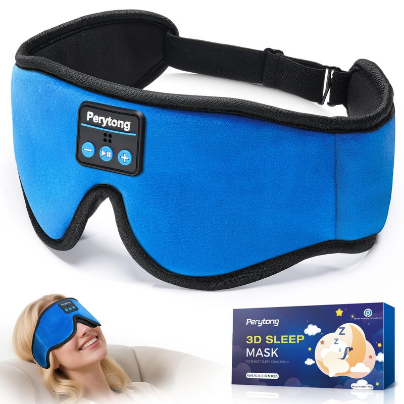 Perytong Sleep Mask with Bluetooth 5.4 Headphones, Wireless Music Sleep Eye Mask for Side Sleepers, 3D Contoured Comfort & Built-in HD Stereo Earphones, Blackout for Travel (Bright Blue) - Image 1