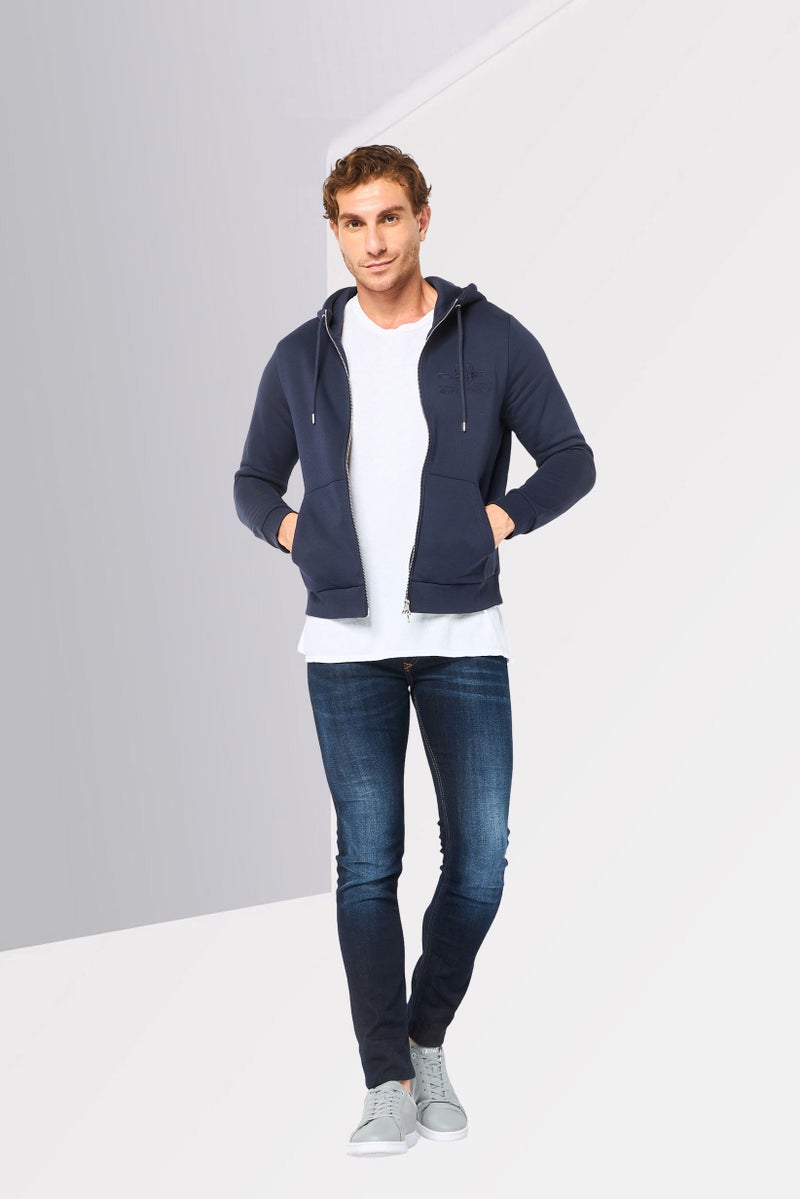 GANT Men Embroidered Logo Long Sleeve Hoodie, Navy - Image 2