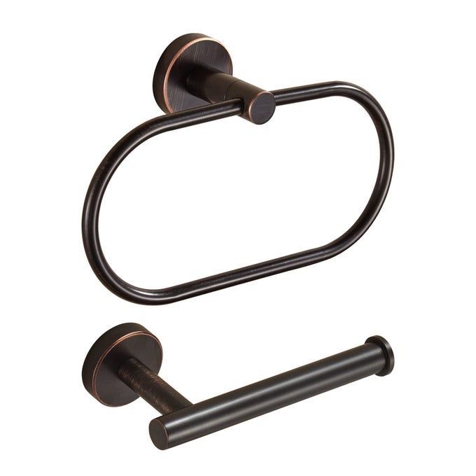 BRONZE TOILET PAPER HOLDER HAND TOWEL HOLDER OIL RUBBED TOWEL RING TOILET TISSUE HOLDER SET FARMHOUSE TOILET PAPER ROLL HOLDER HAND TOWEL HANGER BATHROOM HARDWARE WALL MOUNTED 2 PIECES