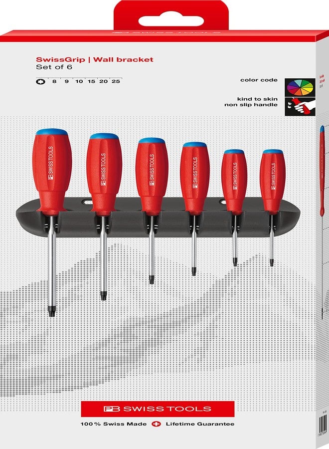 PB Swiss Tools Torx Screwdriver Set PB 8440.CBB | 100% Swiss Made | 6-Piece SwissGrip Screwdriver Set Size T8-T25, with Wall Mount - Image 3