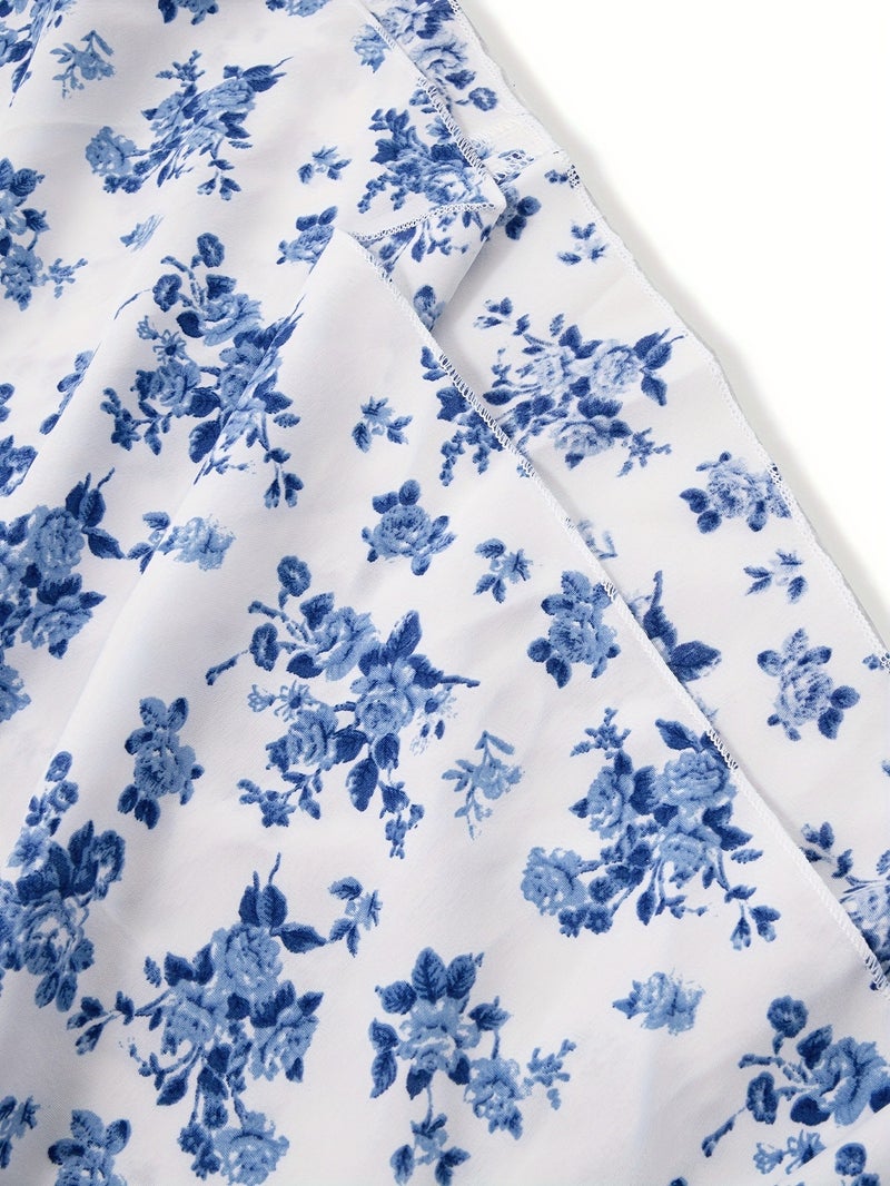 Fashionable Women'S Floral A-Line Dress with a Split Hem, Thin Shoulder Straps, And a Bow Tie Detail - Image 4