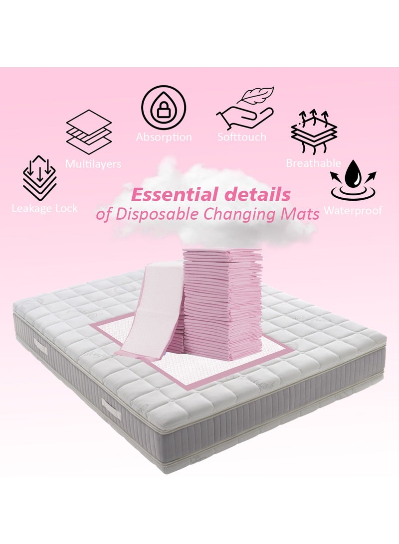 Disposable Changing pads Pink (Pack Of 30) for Baby 60 cm X 45 cm Soft Ultra Absorbent Waterproof Diaper Mess-Free Changing Mat Liners Baby Changing Mat Cover Bed Pads