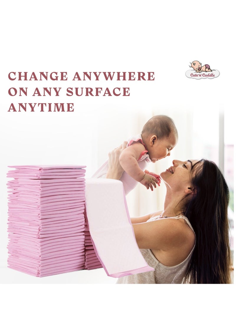 Cute 'n' Cuddle - Disposable Changing pads Pink (Pack Of 30) for Baby 60 cm X 45 cm Soft Ultra Absorbent Waterproof Diaper Mess-Free Changing Mat Liners Baby Changing Mat Cover Bed Pads - Image 1