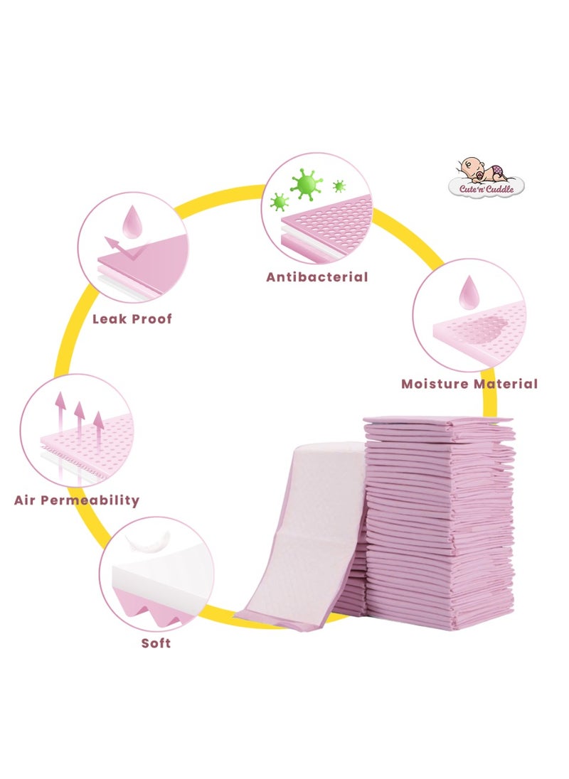 Cute 'n' Cuddle - Disposable Changing pads Pink (Pack Of 30) for Baby 60 cm X 45 cm Soft Ultra Absorbent Waterproof Diaper Mess-Free Changing Mat Liners Baby Changing Mat Cover Bed Pads - Image 1