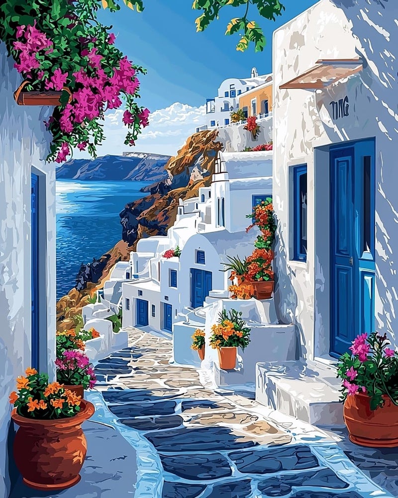 Mrnsiet Paint by Number for Adults Beginners, Easy Seaside Town Paint by Numbers Kits on Canvas, Coastal City Oil Painting Kits Adults' Paint-by-Number Kits for Home Wall Decor 16x20 Inch - Image 1