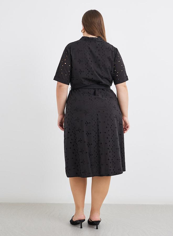 Styli Plus Size Broderie Anglaise Shirt Midi Dress - Image 5
