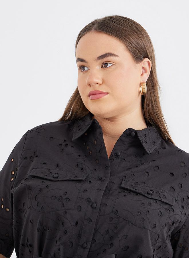 Styli Plus Size Broderie Anglaise Shirt Midi Dress - Image 4