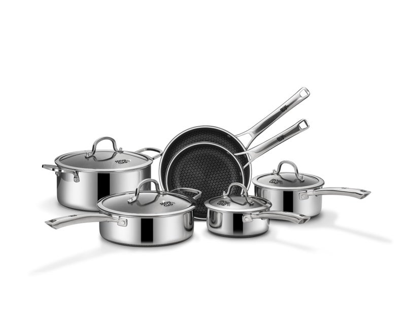 SNOWCLAD Pots and Pans Set Non Stick, 10 Pcs Hybrid Stainless Steel Cookware Sets, Non Stick Frying Pans, Saucepans, Saute Pan & Stock Pot, PFOA Free Kitchen Skillet,Induction Compatible - Image 1