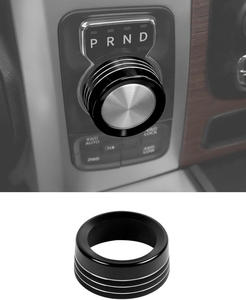 Gear Shift Cover: Aluminum Alloy Black, Corrosion Resistant - Easy No-damage Installation, Shifter Knob Cover for 2013-2017 Ram, 2014-2017 Durango Truck Interior Upgrade - Image 1