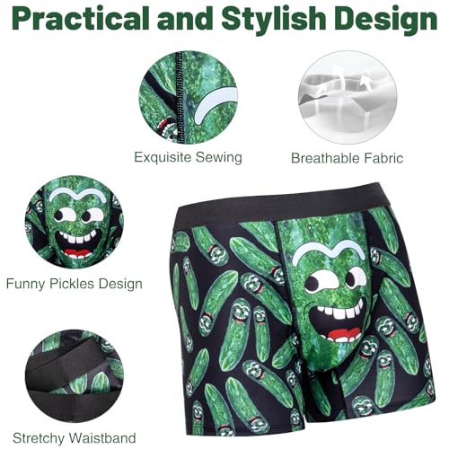 COZYMATE Novelty Funny Boxers Underwear Gag Gifts for Men Pickles Boxer Briefs Shorts White Elephant Gift for Adults (US, Alpha, X-Large, Regular, Regular, Green) - Image 3