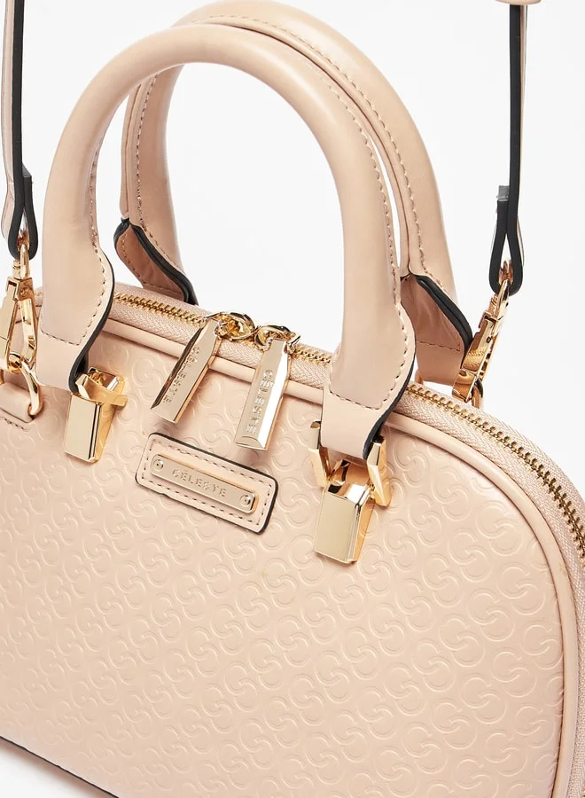 Celeste Women Monogram Embossed Tote Bag with Detachable Strap and Zip Closure