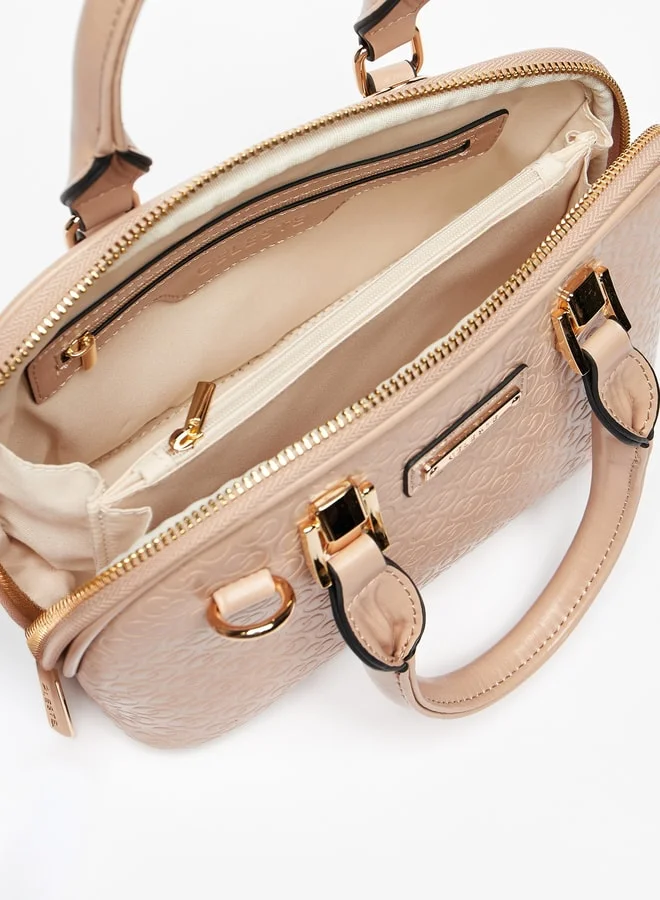 Celeste Women Monogram Embossed Tote Bag with Detachable Strap and Zip Closure