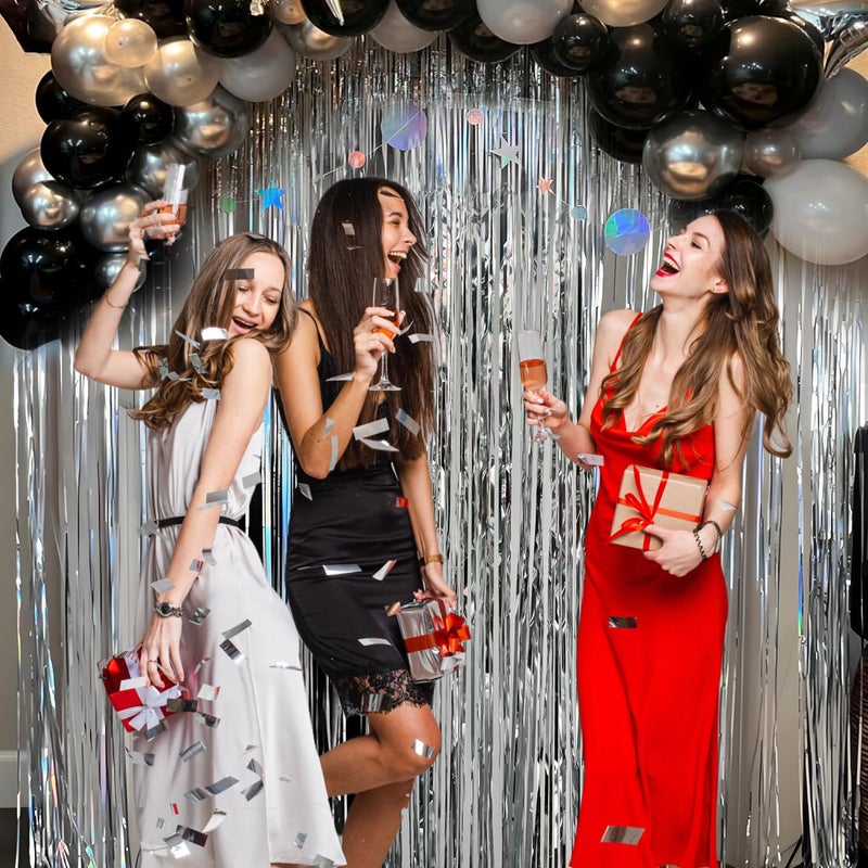 JEBUTU 2 Pack Foil Curtain Backdrop Curtains Silver Tinsel Door Streamers Birthday Party Decorations Photo Booth Props for Disco Party Graduation Wedding Baby Shower Bachelorette Christmas Gender Reveal - Image 5