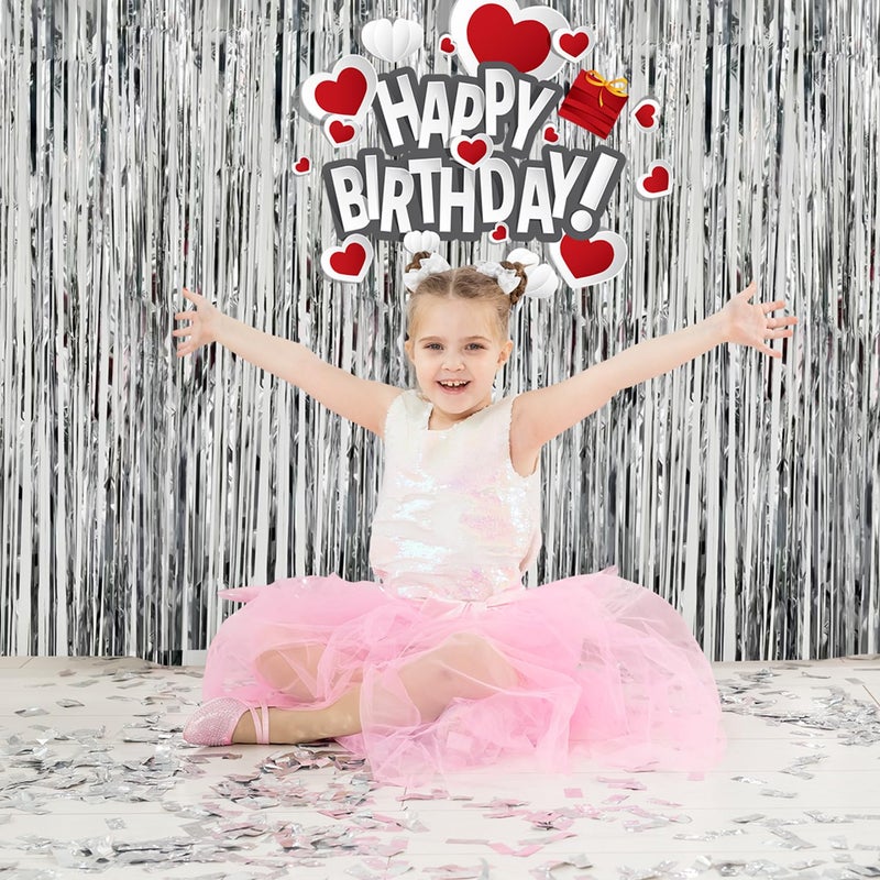 JEBUTU 2 Pack Foil Curtain Backdrop Curtains Silver Tinsel Door Streamers Birthday Party Decorations Photo Booth Props for Disco Party Graduation Wedding Baby Shower Bachelorette Christmas Gender Reveal - Image 3
