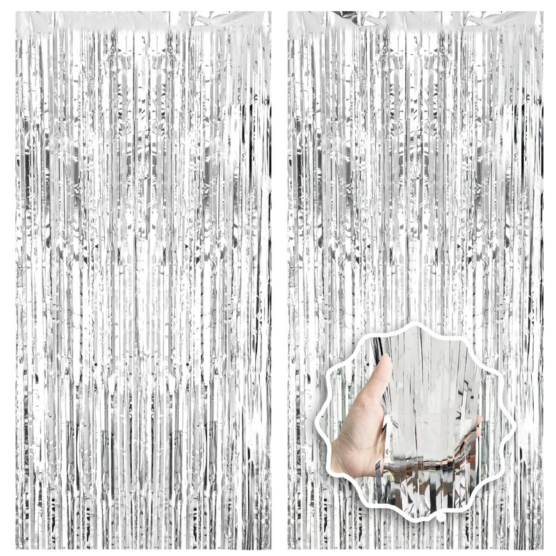 JEBUTU 2 Pack Foil Curtain Backdrop Curtains Silver Tinsel Door Streamers Birthday Party Decorations Photo Booth Props for Disco Party Graduation Wedding Baby Shower Bachelorette Christmas Gender Reveal - Image 1
