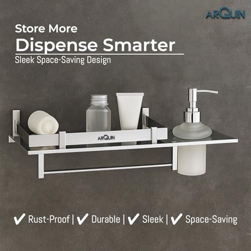 ARQUIN Bathroom Shelf 3 in1 304 Grade Stainless Steel Bathroom Accessories Set Multipurpose Bathroom Shelf/Rack/Towel Hanger/Liquid Soap Dispenser/Shampoo/Gel Dispenser Holder - Image 4