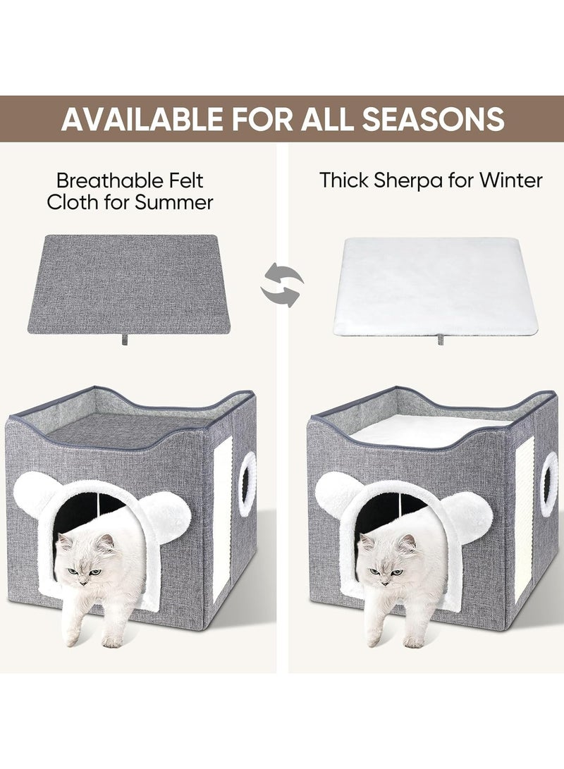 عام أسرة قطط للقطط الداخلية-كهف قط كبير لمنزل القطط الأليفة مع كرة منفوشة معلقة ولوحة خدش ، ملاذ قط قابل للطي ، 15.6 * 15.6 * 15.6 بوصة - Image 5