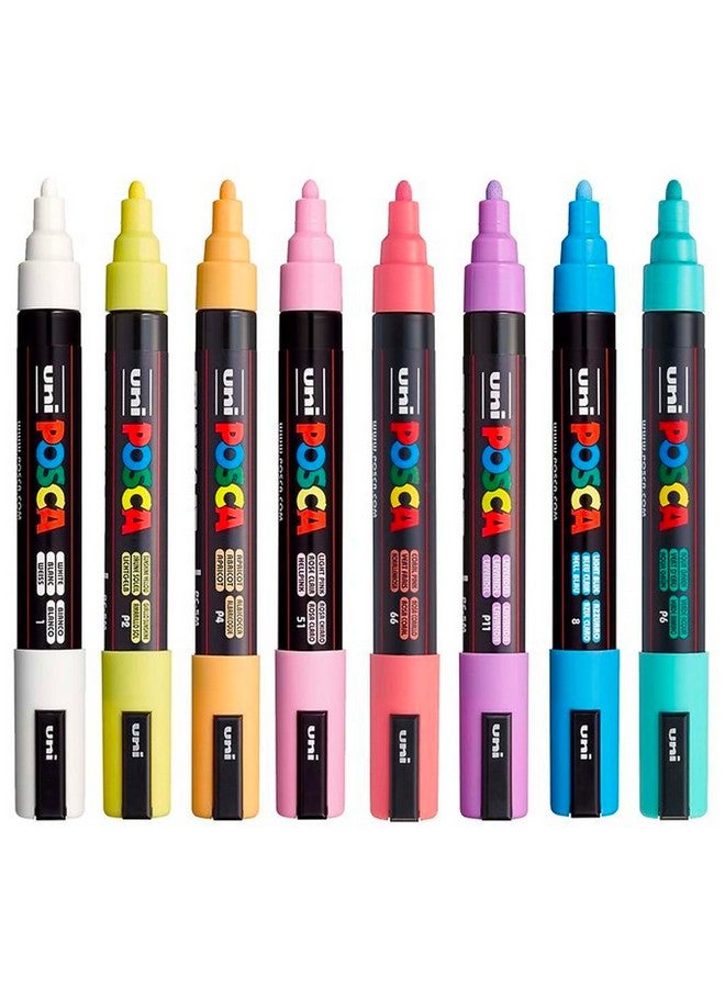 posca Markers Set, 8 Medium Paint Markers 5M - Soft Tones - White, Sunshine Yellow, Apricot, Light Pink, Coral Pink, Lavender, Light Blue, Aqua Green - Image 2