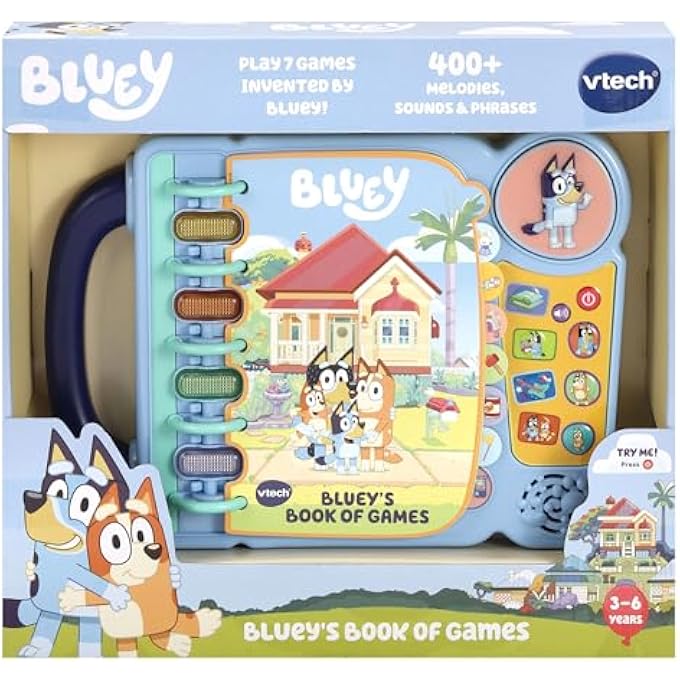 BLUEYS BOOK OF GAMES, OFFICIAL BLUEY BOOK, INTERACTIVE CHILDRENS BOOK, EDUCATIONAL ACTIVITY TOY WITH 4 LEARNING MODES, GIFT FOR KIDS AGES 3, 4, 5, 6 YEARS, ENGLISH VERSION - Image 1
