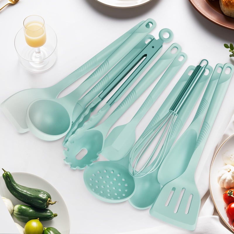 USECANO Silicone Cooking Utensils Set - 600Â°F Heat Resistant, Nonstick Kitchen Utensil Set with Spatulas, Spoons, Whisk, Tongs, BPA Free, Dishwasher Safe (Teal) - Image 5