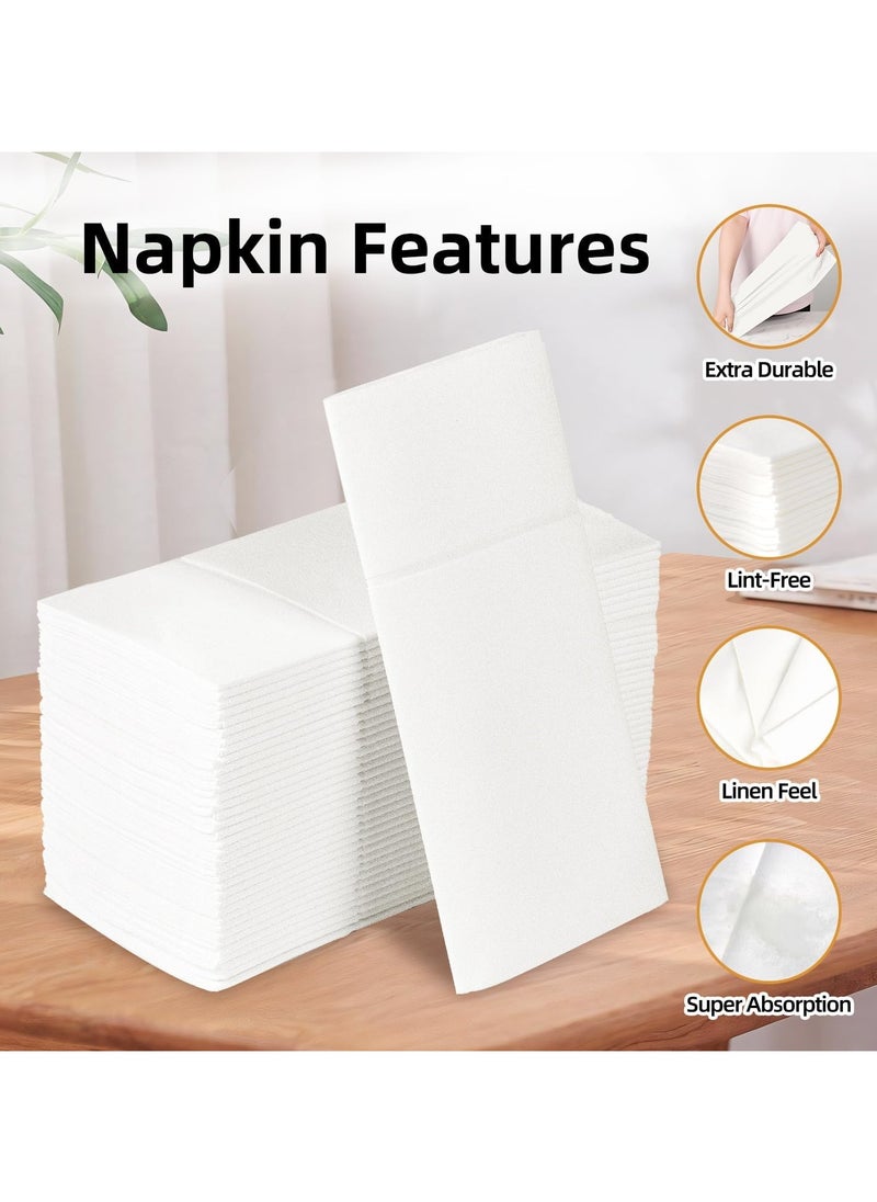 SRLIWHITE 25 Pack Disposable Cloth Pocket Dinner Napkins, Folded Guest Hand Towels for Parties, Weddings, Restaurants & Bathrooms (White, 40 x 40 cm)  - Image 2