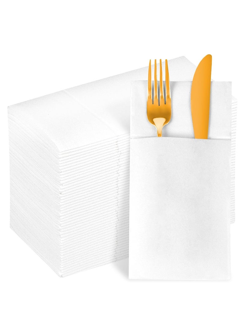 SRLIWHITE 25 Pack Disposable Cloth Pocket Dinner Napkins, Folded Guest Hand Towels for Parties, Weddings, Restaurants & Bathrooms (White, 40 x 40 cm)  - Image 1