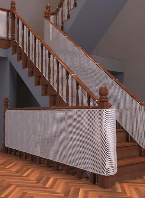 3 Metre Stair Safety Net for Children Baby Safety Stair Railing Net Children's Outdoor Balcony Fence Protection Mesh No Drilling For Dog Cat Window 300x78cm White