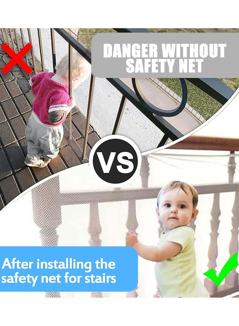YIM-VIBEHAUS 3 Metre Stair Safety Net for Children Baby Safety Stair Railing Net Children's Outdoor Balcony Fence Protection Mesh No Drilling For Dog Cat Window 300x78cm White - Image 2