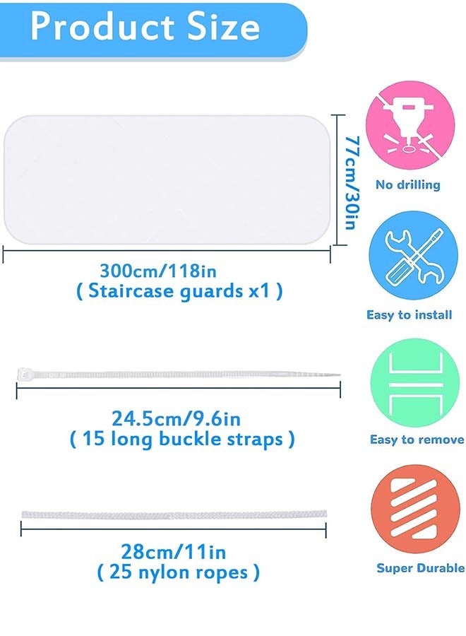 YIM-VIBEHAUS 3 Metre Stair Safety Net for Children Baby Safety Stair Railing Net Children's Outdoor Balcony Fence Protection Mesh No Drilling For Dog Cat Window 300x78cm White - Image 5