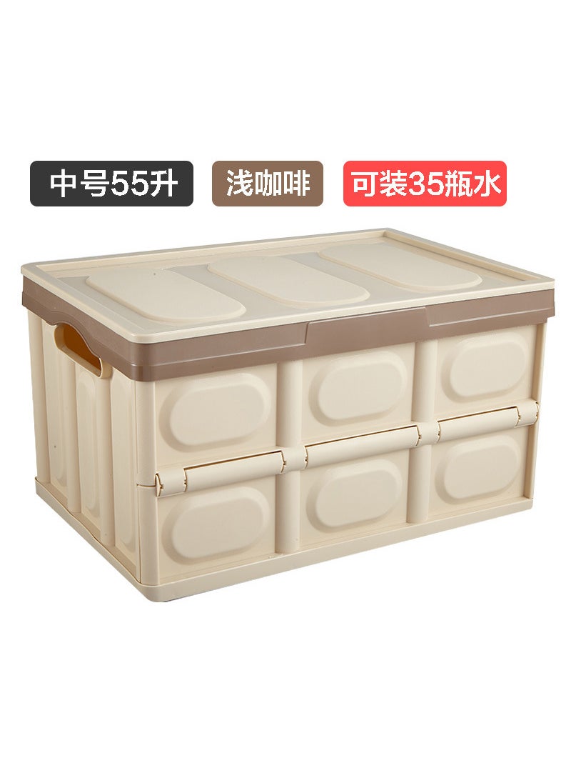Generic - Foldable Plastic Storage Box for Car Trunk Home Office Multi-Functional Organizer Box Made in China Vehicle Storage Container Brown (large 55L-45*30*25cm) - Image 1