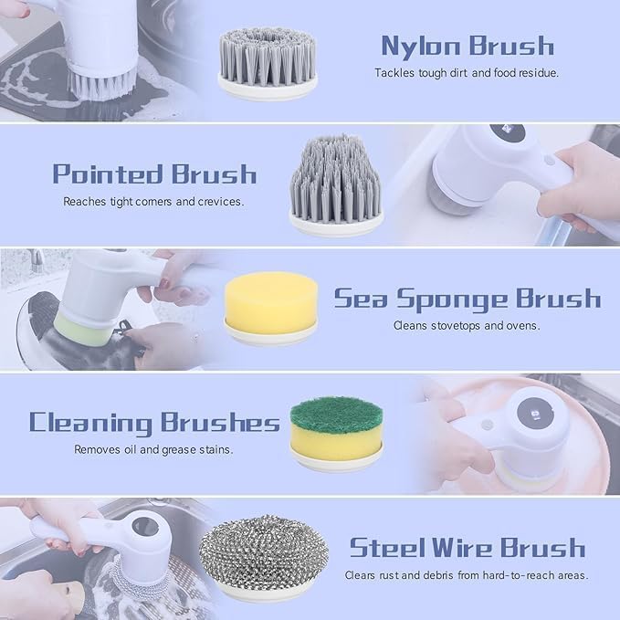 Ignito 5 In 1 Electric Cleaning Magic Brush - Multifunctional Spin Cleaner with 5 Brush Heads and Charging Cord for Multi-Use Surfaces (1 Count) - Image 5