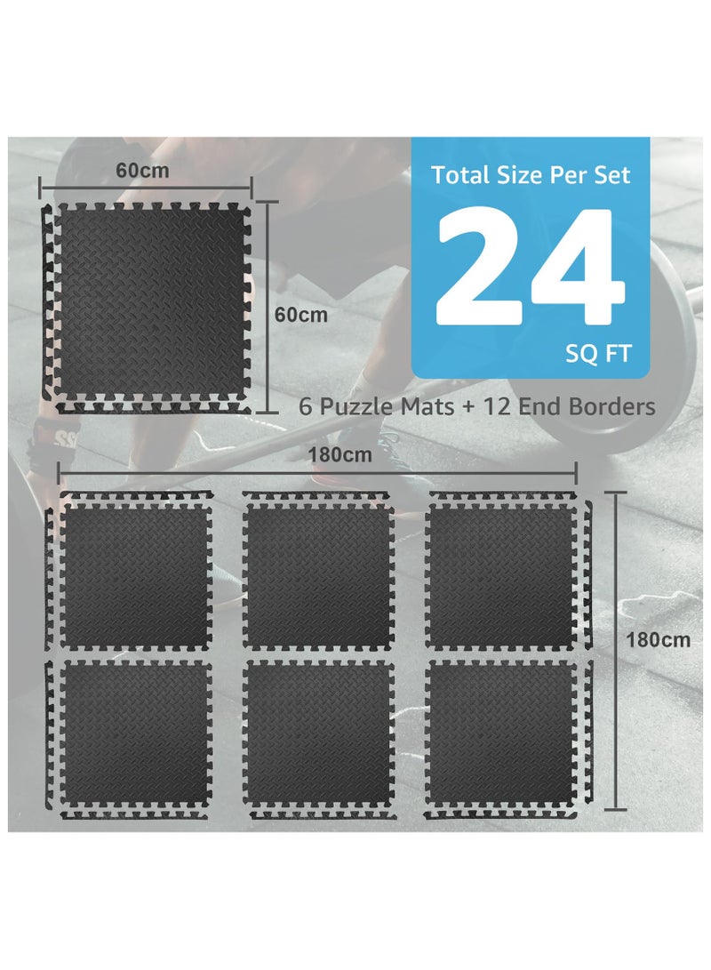 Nariele Puzzle Exercise Floor Mat, 6 Pack Foam Floor Mat, 60x60x1.2cm EVA Interlocking Foam Floor Tiles with Border Floor Protection, Thickened Puzzle Exercise Mat for Home Gym Workout Equipment - Image 2