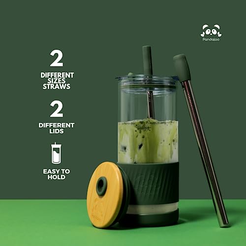 Pandaloo® Glass Cups With Lids and Straws -20 Fl Oz- Perfect Size Iced Coffee Cup - Smoothie Cup With Bamboo Lid and On the go Lid - Glass Tumbler With Straw (1 Count (Pack of 1), Tender Pink) - Image 4