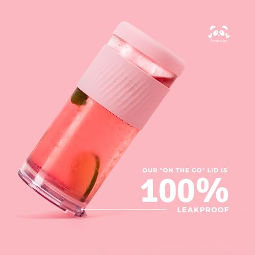 Pandaloo® Glass Cups With Lids and Straws -20 Fl Oz- Perfect Size Iced Coffee Cup - Smoothie Cup With Bamboo Lid and On the go Lid - Glass Tumbler With Straw (1 Count (Pack of 1), Tender Pink) - Image 3