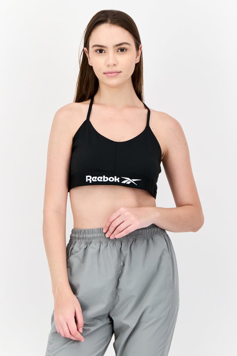 Reebok Women Brand Logo Non Padded Sports Bra, Black - Image 1