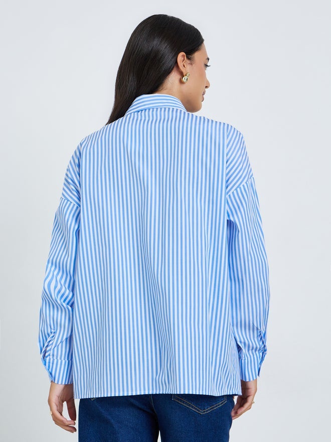 Styli Blue Striped Long Sleeve Shirt - Image 5