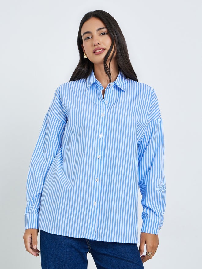 Styli Blue Striped Long Sleeve Shirt - Image 1
