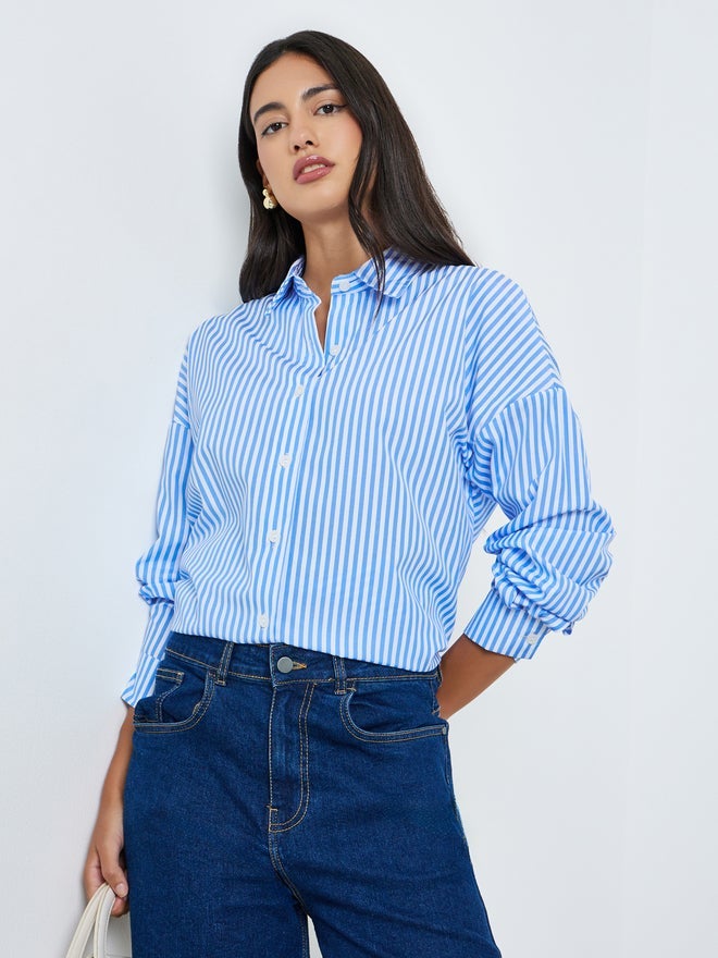 Styli Blue Striped Long Sleeve Shirt - Image 3
