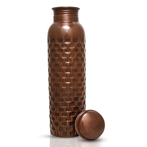 Craft Trade Copper Water Bottle 34 Oz – 100% Pure Copper Bottle, Ayurveda Inspired Antique Vessel for Wellness, Handcrafted in Diamond Pattern with Jute Carry Case, Leak-Proof, BPA-Free - Image 3